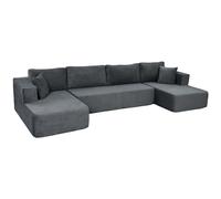 HOMCOM Canapé Modulaire en U 4 Places, 2 Méridiennes, Canapé 2 Places, 6 Coussins, Sans Montage, 369 x 152 x 78 cm, Gris