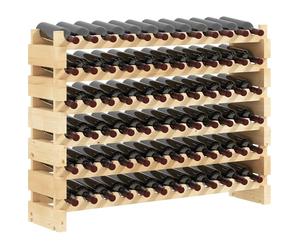 HOMCOM Casier à Bouteilles pour 72 Bouteilles, étagère à vin avec 6 Niveaux modulable et superposable, casier à vin en Bois de Sapin Massif, pour Cave, Bars, sous-sols, 114x28x85cm, Bois Naturel