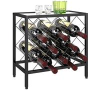 HOMCOM Casier à vin pour 10 bouteilles avec plateau en verre trempé et cadre en acier pour salon salle à manger 41 x 22 x 41 cm Noir