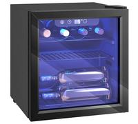 HOMCOM Cave à vin 12 bouteilles 36L, réfrigérateur à vin et boissons avec température réglable 4-16 °C, porte réversible en verre trempé double, éclairage LED et étagère amovible, noir