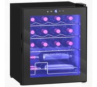 HOMCOM Cave à Vin 16 Bouteilles 42L, Réfrigérateur à Vin et Boissons avec Température Réglable 5-18°C, Porte en Verre Trempé, Étagères Ajustables, Écran Tactile, Éclairage LED, Noir