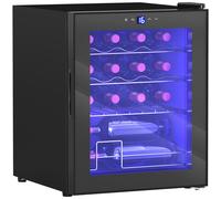 HOMCOM Cave à vin 16 bouteilles 42L, réfrigérateur à vin et boissons avec température réglable 5-18°C, porte en verre, noir