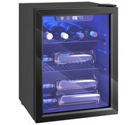 HOMCOM Cave à vin 16 bouteilles 48L, réfrigérateur à vin et boissons avec température réglable 4-16 °C, porte réversible en verre trempé double, éclairage LED et étagère amovible, noir