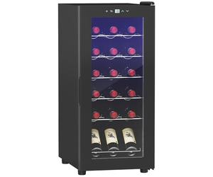 HOMCOM Cave à vin 18 bouteilles 50L réfrigérateur à vin silencieux avec porte en verre, étagères réglables, éclairage LED, écran tactile numérique, frigo vin contrôle de la température 5-18°C, noir