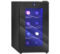 HOMCOM Cave à Vin 8 Bouteilles 21L, Réfrigérateur à Vin et Boissons avec Température Réglable 8-18°C, Porte en Verre Trempé Anti-UV, Étagères Ajustables, Écran Tactile, Éclairage LED, Noir