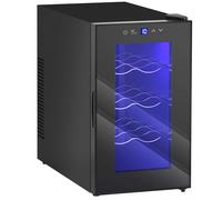 HOMCOM Cave à vin 8 bouteilles 21L, réfrigérateur à vin et boissons avec température réglable 8-18°C, porte en verre, noir