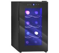 HOMCOM Cave à Vin 8 Bouteilles 21L, Température réglable 8-18°C | Réfrigérateur à vin et boissons avec porte en verre trempé anti-UV, étagères ajustables, écran tactile, éclairage LED, noir