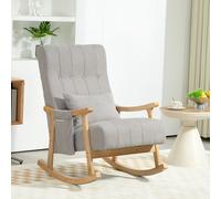 HOMCOM Chaise à Bascule avec Coussin Lombaire, Assise Large, Cadre en Bois de hêtre, jusqu'à 120 kg, Gris