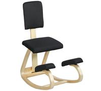 HOMCOM Chaise à Genoux Ergonomique avec Dossier, siège Assis Genoux à Bascule, Tabouret Ergonomique en Bois, Tabouret Bureau orthopédique, correcteur de Posture, soulager Les douleurs au Dos, Noir