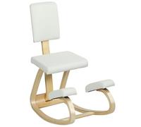 HOMCOM Chaise à Genoux Ergonomique avec Dossier, siège Assis Genoux à Bascule, Tabouret Ergonomique en Bois, Tabouret Bureau orthopédique, correcteur de Posture, soulager Les douleurs au Dos, crème