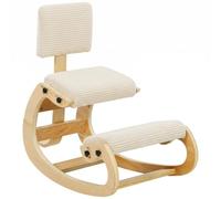 HOMCOM Chaise à Genoux Ergonomique avec Dossier, Tabouret à Bascule en Velours côtelé et contreplaqué de Bouleau, Large Repose-Genoux, Mousse Haute résilience, pour Bureau à Domicile, Blanc crème