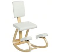 HOMCOM Chaise à genoux ergonomique avec, siège assis genoux à bascule, tabouret ergonomique en bois, tabouret bureau orthopédique, correcteur de posture, soulager les douleurs au dos, crème Descriptio