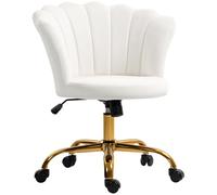 HOMCOM Chaise Bureau en Velours Dossier en Pétale Hauteur Réglable Blanc | Chaise Coiffeuse Pivotante, Fonction Bascule, Assise Rembourrée, Fauteuil Coquillage, pour Bureau Salon Chambre