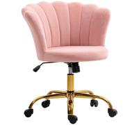 HomCom Chaise de bureau coquillage en velours – dossier en pétale, réglable, pivotante – Rose