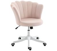 HOMCOM Chaise Bureau en Velours Hauteur Réglable Rose et Blanc | Chaise Coiffeuse, Dossier en Pétale, Hauteur Réglable, Assise Rembourrée et Pivotante, Fauteuil Coquillage, Bureau, Salon