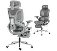 HOMCOM Chaise Bureau Ergonomique Accoudoirs 4D Appui-Tête Réglable Gris | Profondeur d'Assise et Hauteur Réglables, Maille, Inclinable, Soutien Lombaire Adjustable, Repose-Pieds