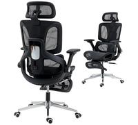 HOMCOM Chaise Bureau Ergonomique avec Accoudoirs 4D Appui-Tête et Profondeur d'Assise Réglables Fauteuil de Bureau en Maille Inclinable Hauteur Réglable Soutien Lombaire Adjustable Repose-Pieds Noir