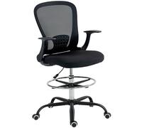 HOMCOM Chaise Bureau Ergonomique avec Repose-Pieds Ajustable et accoudoirs relevables, Chaise de Dessin à Dossier en Maille, Hauteur réglable, accoudoirs Hauts, pivotante 360°, Noir