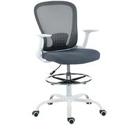 HOMCOM Chaise Bureau Ergonomique avec Repose-Pieds Ajustable et accoudoirs relevables, Chaise de Dessin à Dossier en Maille, Hauteur réglable, accoudoirs Hauts, pivotante 360°, Gris