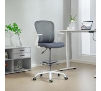 HOMCOM Chaise bureau ergonomique avec repose-pieds ajustable et accoudoirs relevables, hauteur réglable, 59x62x99-119cm, gris