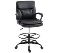 HOMCOM Chaise Bureau Ergonomique Chaise de Dessin Réglable en Hauteur Noir | Fauteuil de Bureau avec Accoudoirs, Repose-Pieds Réglable, Rembourrage Double, Pivotant, pour Studio, Travail à Domicile
