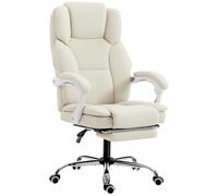 HOMCOM Chaise Bureau Ergonomique Dossier Inclinable Repose-Pieds Beige | Fauteuil de Bureau, Hauteur Réglable, Pivotant à 360°, Ressorts Ensachés, Cuir Synthétique Doux pour les Animaux
