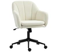 HOMCOM Chaise Bureau Ergonomique en Flanelle Neige, Fauteuil pivotante, Chaise Coiffeuse avec Hauteur réglable, Dossier incurvé et Fonction de Bascule, pour Bureau, Salon, Chambre, 60x63x94cm, Beige