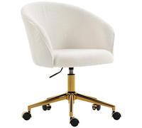 HOMCOM Chaise Bureau Ergonomique en Polaire Teddy, Fauteuil pivotante, Chaise Coiffeuse avec Hauteur réglable, Large Assise et piètement Acier doré, pour Bureau, Salon, Chambre, crème
