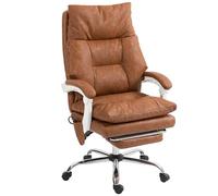 HOMCOM Chaise Bureau Ergonomique en PU Soutien Lombaire Gonflable Marron | Fauteuil de Bureau, Dossier Inclinable, Hauteur Réglable, Repose-Pieds, Rembourrage Épais, Pivotante 360°