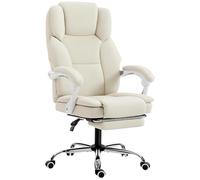 Chaise de bureau - HOMCOM - dossier inclinable, hauteur réglable, repose-pieds - cuir synthétique - 64x73x112-120cm - beige