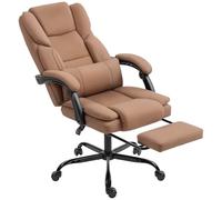 HOMCOM Chaise Bureau Ergonomique, Fauteuil de Bureau avec Dossier inclinable, Hauteur réglable, Soutien Lombaire, Repose-Pieds et pivotant à 360°, Cuir synthétique Doux pour Les Animaux, Marron