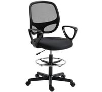 HOMCOM Chaise bureau ergonomique, fauteuil de bureau avec repose-pieds et accoudoirs, chaise à dessin en maille, hauteur réglable, soutien lombaire, pivotant 360°, pour studio travail à domicile, noir
