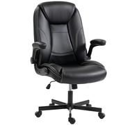 HOMCOM Chaise Bureau Ergonomique, Fauteuil de Bureau en PU, Accoudoirs Relevables, Dossier et Siège Zonés, Hauteur Réglable, Fonction Bascule, Travail Pivotante 360° pour Ordinateur, Noir