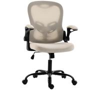 HOMCOM Chaise Bureau Ergonomique, Fauteuil de Bureau Maille, Accoudoirs Relevables, Hauteur Réglable, Fonction Bascule, Beige