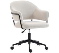 HOMCOM Chaise Bureau Ergonomique, Hauteur Réglable, Pivotant 360°, Crème | Fauteuil de Bureau, Assise et Dossier Rembourrés, Tissu Aspect Lin, pour Salon, Chambre, Télétravail