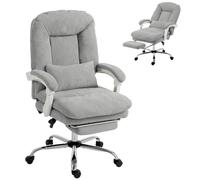 HOMCOM Chaise Bureau Ergonomique Inclinable Support Lombaire Gris Clair | Fauteuil de Bureau en Velours, Hauteur Réglable, Repose-Pieds, Coussin Épais, Pivotante 360° pour Ordinateur, Travail