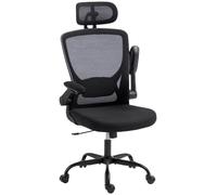 HOMCOM Chaise Bureau Ergonomique, Soutien Lombaire et Appui-Tête Réglables | Fauteuil de Bureau en Maille, Accoudoirs Relevables, Hauteur Réglable, Fonction Bascule, Pivotant 360°, Noir