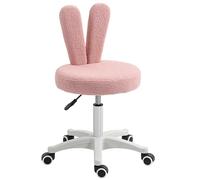HOMCOM Chaise de Bureau à Oreilles de Lapin avec 5 roulettes et Hauteur réglable, Chaise Moderne à Poils Nus, Mousse, Plastique et Bois, 53x53x70-84 cm, Rose