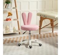 HOMCOM Chaise de Bureau à Oreilles de Lapin avec Hauteur Réglable et Revêtement en Peluche Teddy Rose, 53x53x70-84 cm