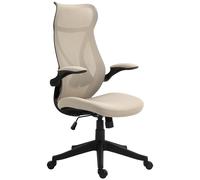 HOMCOM Chaise de Bureau avec Accoudoirs Rabattables, Hauteur Réglable et Dossier Inclinable, Beige