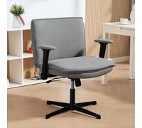 HOMCOM Chaise de bureau avec accoudoirs relevables, large chaise de bureau en lin, réglable en hauteur, base en acier, Gris