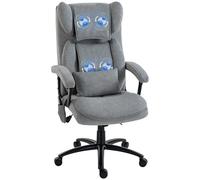 HOMCOM Chaise de bureau avec massage à 4 points, chaise de bureau avec dossier haut, hauteur réglable, assise large, coussin lombaire, basculante, tapissée en velours, gris