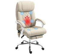 HOMCOM Chaise de bureau avec massage en 6 points inclinable Chaise de bureau pivotante avec fonction chauffante Repose-pieds réglable en hauteur Dossier haut et télécommande pour l'étude Beige