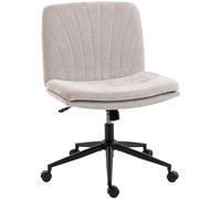 HOMCOM Chaise de bureau avec roues pivotantes, large chaise de bureau sans accoudoirs, Chenille, pieds croisés, hauteur réglable, inclinable, mousse haute densité pour la maison, Beige