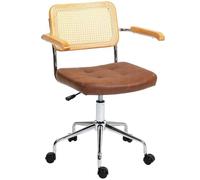 HOMCOM Chaise de Bureau Basculante, Hauteur Réglable, 120 kg, Marron | Fauteuil de Bureau, Assise Pivotante, Accoudoirs, Roulettes