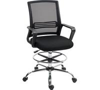 HOMCOM Chaise de bureau, chaise à dessin ergonomique, réglable en hauteur chaise d'ordinateur avec accoudoir, soutien lombaire, avec repose-pieds, maille, noir