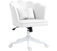 HOMCOM Chaise de bureau Chaise de bureau avec accoudoirs, fonction bascule, réglable en hauteur Chaise cosmétique avec aspect velours, rembourrée Chaise pivotante pour chambre à coucher, blanc