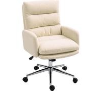 HOMCOM Chaise de bureau Chaise de bureau ergonomique avec accoudoirs, aspect Laine, chaise pivotante réglable en hauteur avec fonction bascule, blanc crème