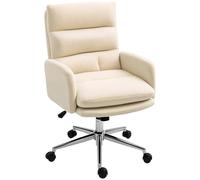 HOMCOM Chaise de Bureau Chaise de Bureau Ergonomique avec accoudoirs, Aspect Laine d'agneau, Chaise pivotante réglable en Hauteur avec Fonction Bascule, rembourrée Chaise Home-Office, Blanc crème