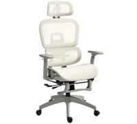 HOMCOM Chaise de bureau, Chaise de bureau ergonomique avec revêtement en maille, ajustable, sur roulettes, avec accoudoirs, appuie-tête, Beige